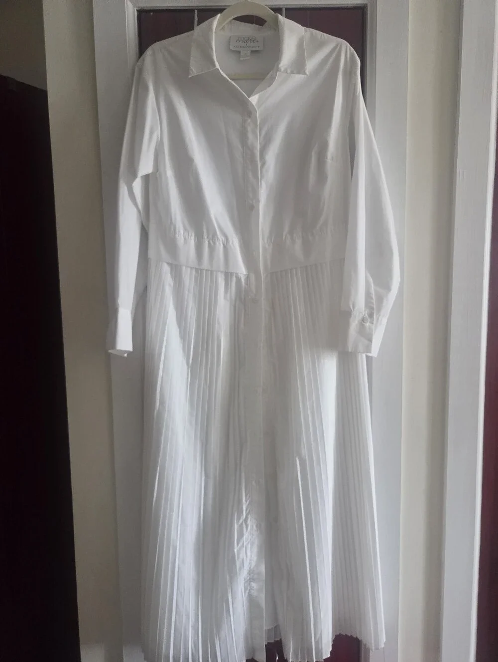 Anthropologie Elenore White Pleated Shirt Dress, Sz S - Picture 4 of 6